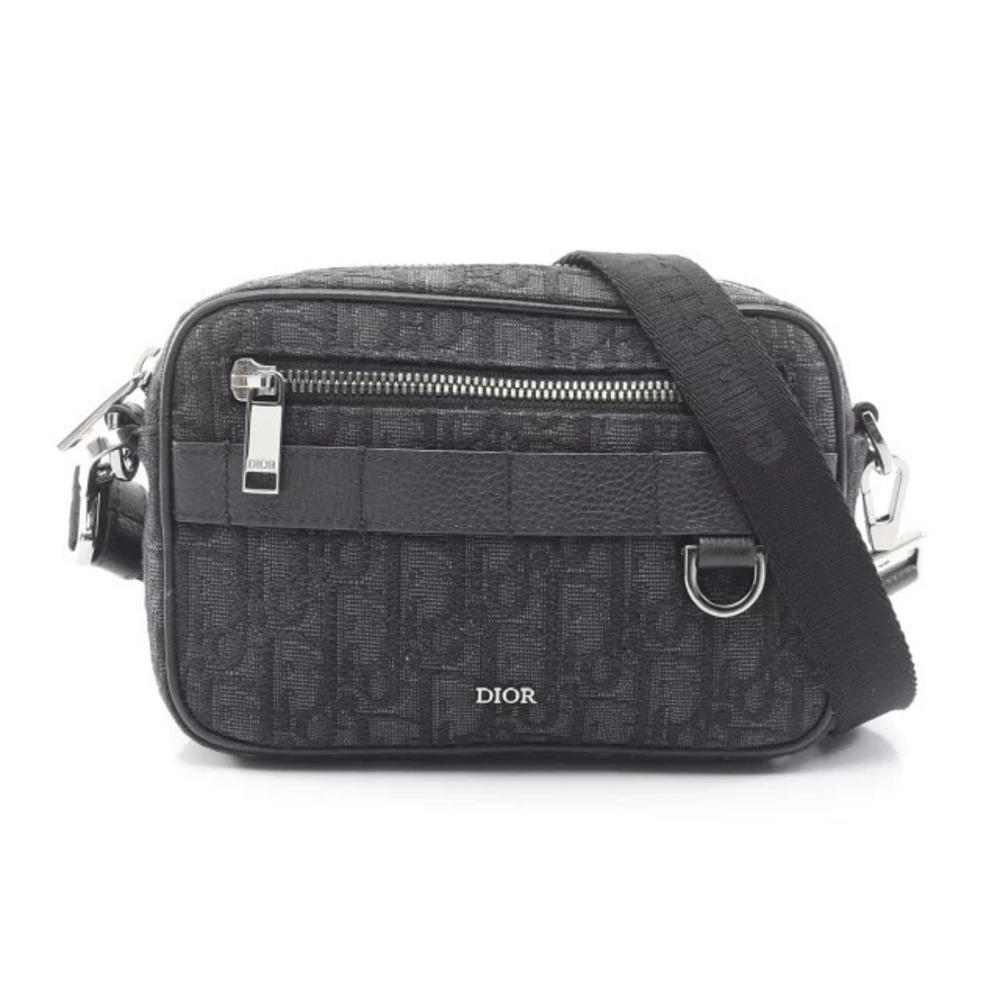 Christian Dior Safari Bag Oblique Jacquard Shoulder Canvas Leather Gray Black
